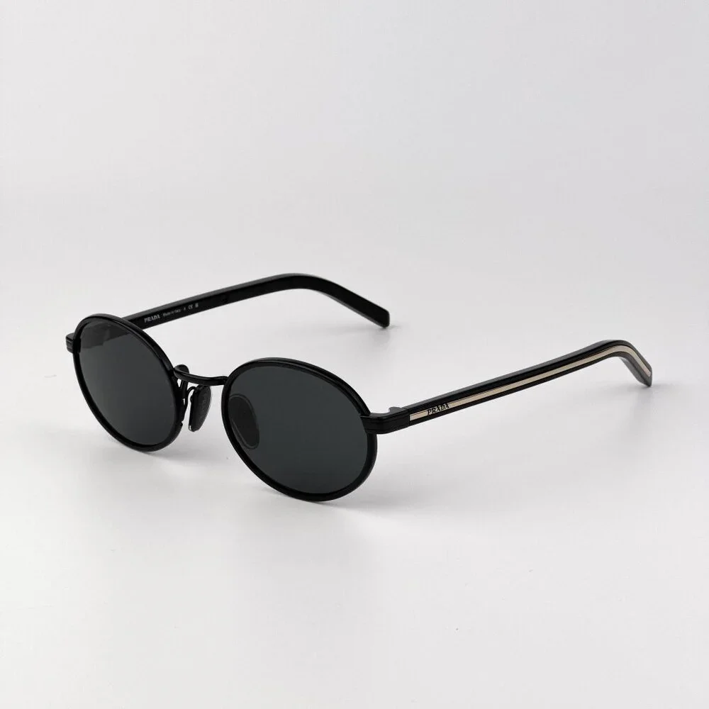Prada PRB56S Oval Sunglasses – Black Frame with Dark Grey Lenses | Model AAV08Z - Picture 3 of 10